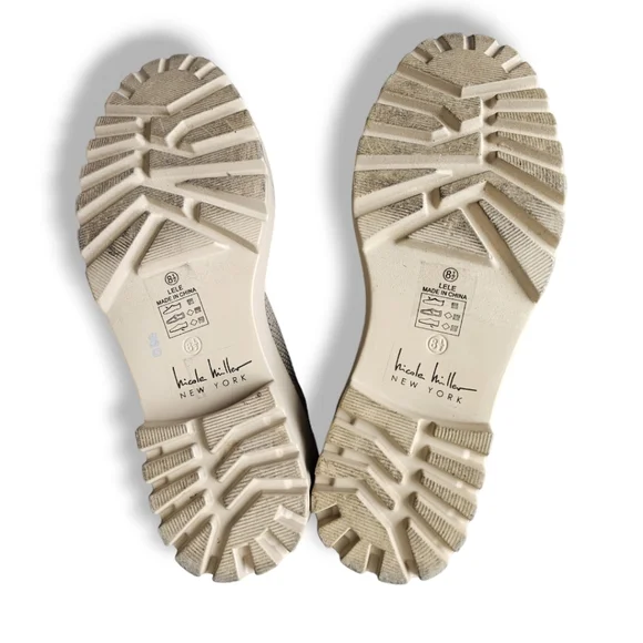 Nicole Miller Taupe-Beige Ankle Wedge Knit Sock Boots - Picture 5 of 7